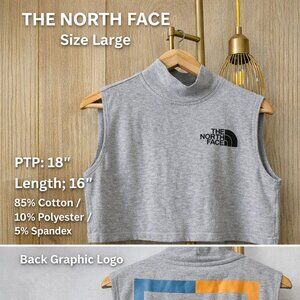 The North Face Cropped Sleeveless Mock Neck Tank Top Large Logo Graphic